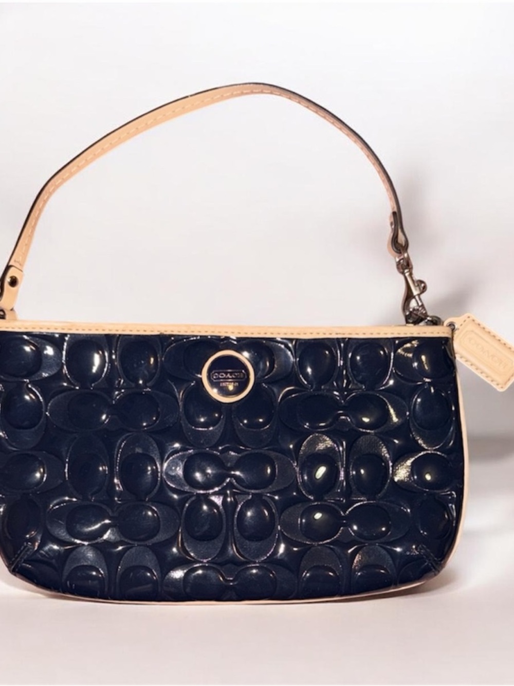 Coach Glossy Navy blue and Tan Shoulder Bag